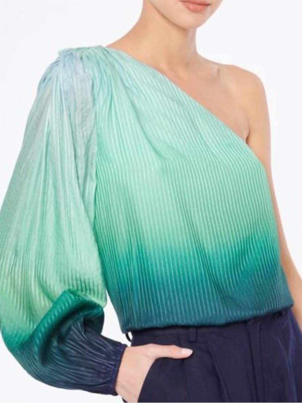 Cami NYC Teal to Sky Blue Ombre One Shouler Blouse